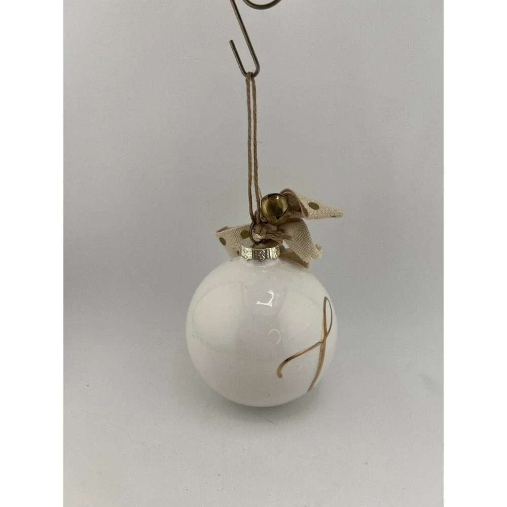 Home‎ Decorative Hand Painted White/Gold Glass Christmas Ball Ornament with Bow